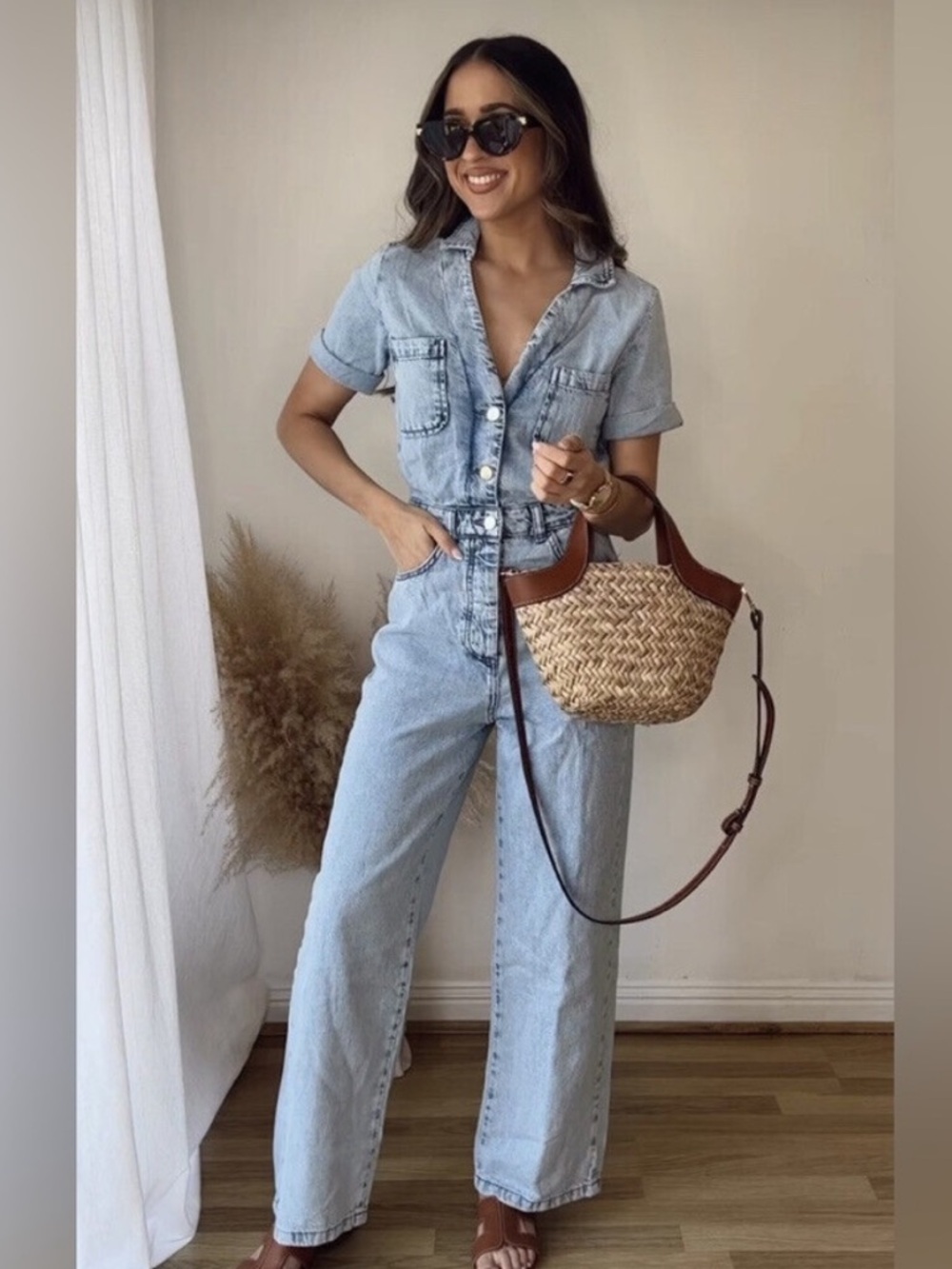 NWT ZARA LONG DENIM Z1975 SHORT SLEEVE JUMPSUIT